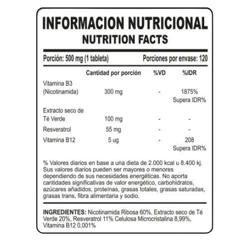 NAD+ RESVERATROL | 120 COMPRIMIDOS | RINDE 2 MESES