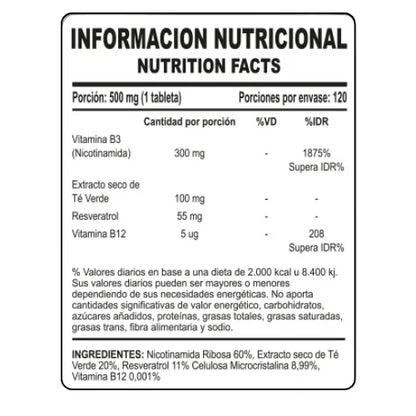 NAD+ RESVERATROL | 120 COMPRIMIDOS | RINDE 2 MESES